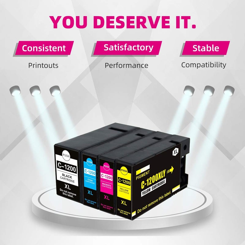 IN INTACTECH PGI-1200XL Compatible Ink Cartridges Replacement for Canon MB2320 MB2720 MB2700 PGI-1200 XL 1200 Pigment for Maxify MB2720 MB2320 MB2020 MB2120 Printer (1 Black, 1 Cyan, 1 Magenta, 1 Yellow, 4-Pack) - Image 2